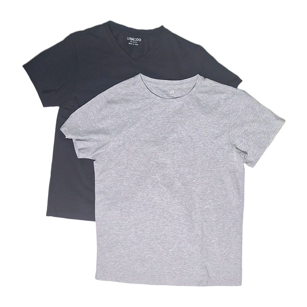 Unacoo Children's Girls T-Shirts 2 Pack XL 11/12 Black V-Neck Gray Crew Neck